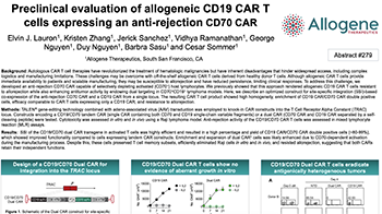 Read more about the article Preclinical Evaluation of Allogeneic CD19 CAR T Cells Expressing an Anti-Rejection CD70 CAR