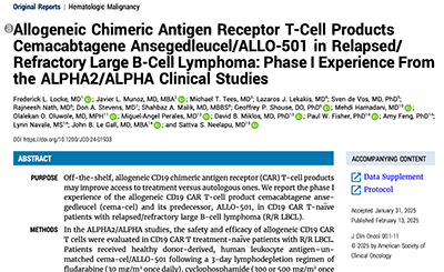 Read more about the article Allogeneic Chimeric Antigen Receptor T‑Cell Products Cemacabtagene Ansegedleucel/ALLO-501 in Relapsed/Refractory Large B‑Cell Lymphoma: Phase I Experience From the ALPHA2/ALPHA Clinical Studies
